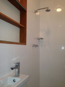 New wall hung basin, shower taps and soap holder