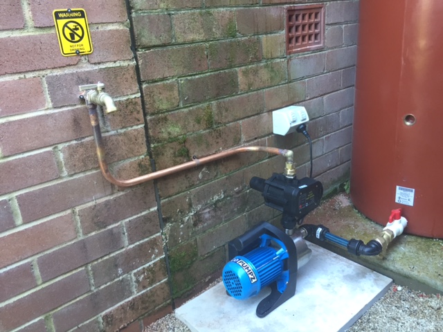 We supplied and installed this pressure pump and hose tap on the outlet of the tank.