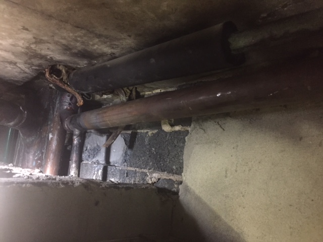 This is the bottom of the riser which we replaced and reconnected the 20mm dropper going to the hot water meters for the six units on the lower levels. 