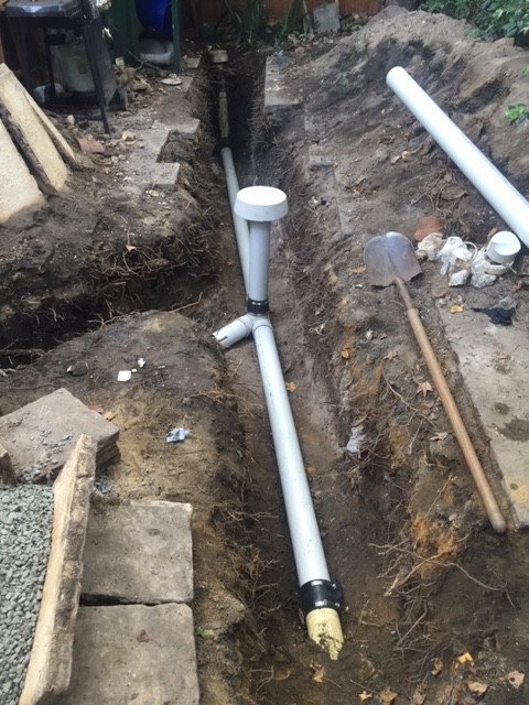 The new PVC sewer drainage. 