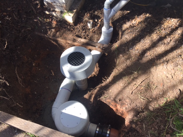 We replaced the damaged terra cotta drainage and overflow gully with 100mm PVC.